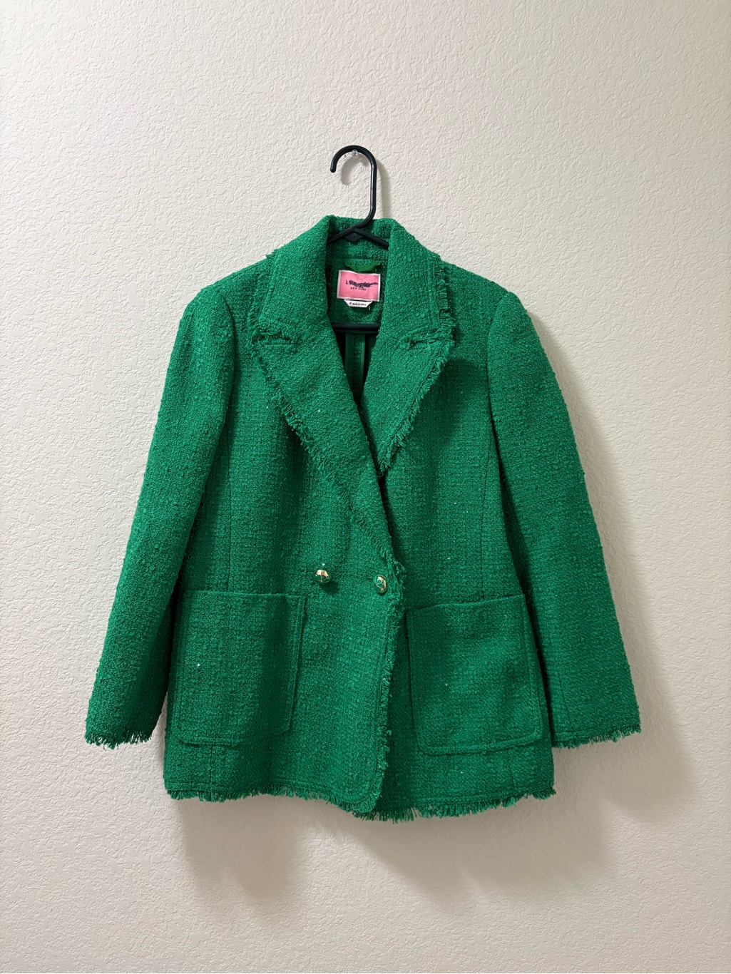 Kate Spade New York Green Tweed Fringe Blazer With Pockets. Size 6. Nwot